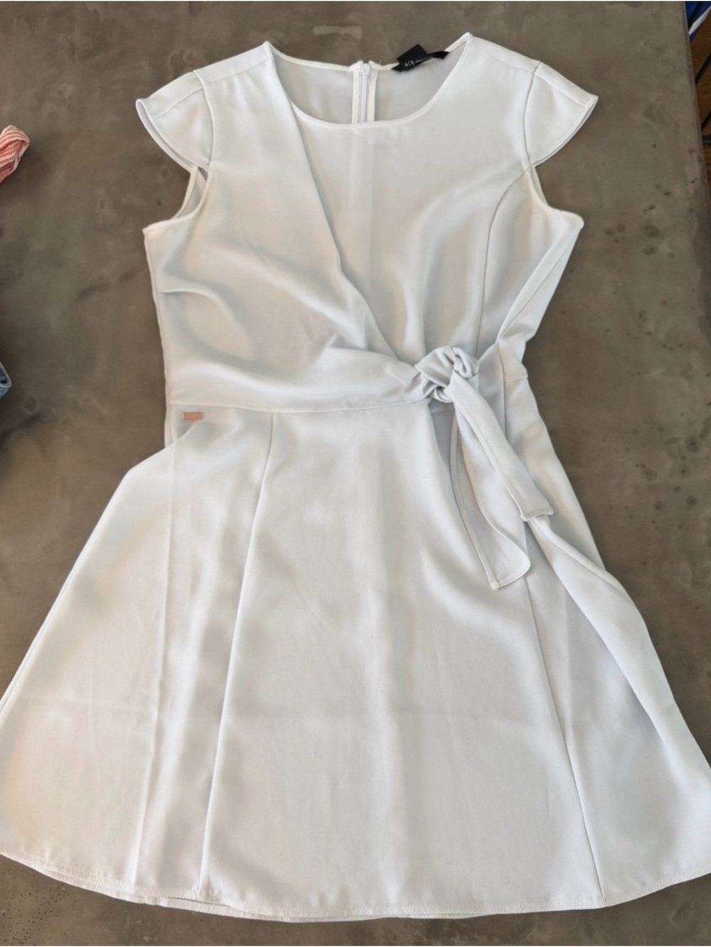 Armani Exchange White Tie-Waist Cap Sleeve Mini Dress